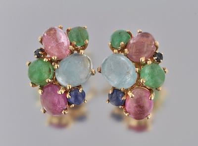 A Pair of Gemstone Cabochon Earclips