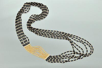 An Onyx Diamond and Gold Bead Necklace  b4f01