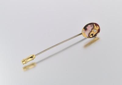 A Diamond and Enamel Stickpin Small