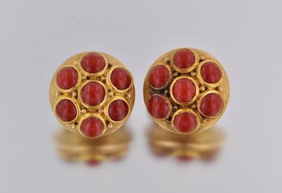 A Pair of Coral Earclips 14k yellow b4f03