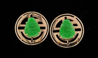 A Pair of Gold and Jadeite Earclips