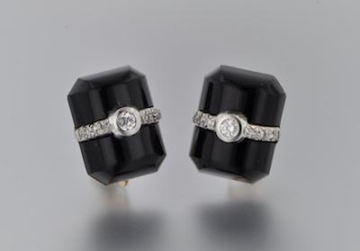 A Pair of Deco Onyx and Diamond