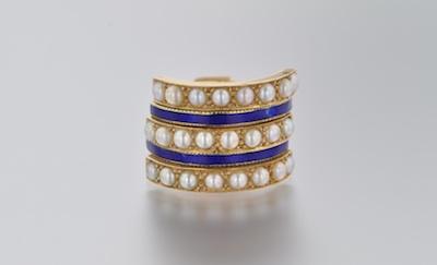 A Pearl and Blue Enamel Ring Tested b4f31