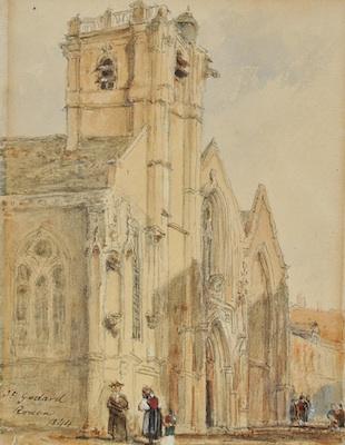 Unsigned Watercolor of St. Godard, Rouen,