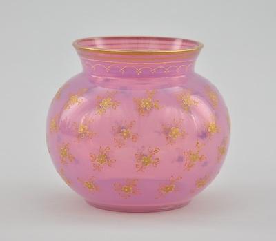 A Pink Opaline Glass Jar Decorated