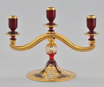 A Bohemian Glass Candleholder Ruby red