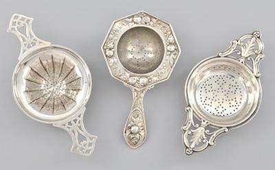Three Silver Tea Strainers The