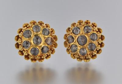 A High Karat Gold and Diamond Earrings