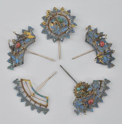Five Chinese Kingfisher Hair Ornaments
