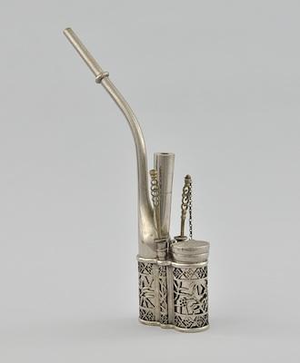 A Chinese Silver Metal Opium Pipe With