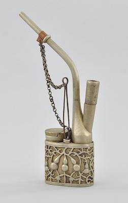 A Silver Metal Opium Pipe, Chinese With