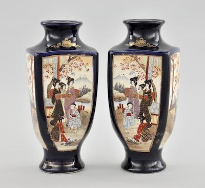 A Pair of Japanese Satsuma Cobalt Vases