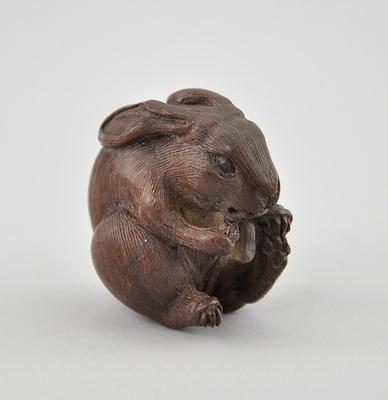 Sitting Rabbit Wood Netsuke Depicting