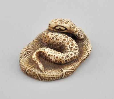 Resting Snake Ivory Netsuke Depicting