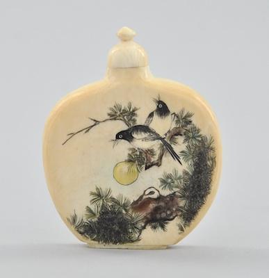 A Flat Carved Ivory Snuff Bottle Of