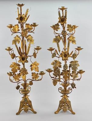 A Gilt Metal Candelabra Set Open tripod