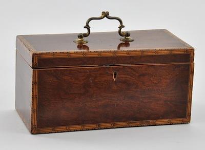 An Inlaid Wood Tea Caddy Approx  b5c9c