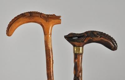 Two Wood Walking Sticks with Alligator b5cd2