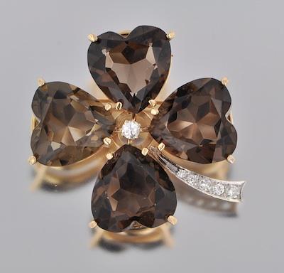 A Gold, Smoky Quartz and Diamond Clover