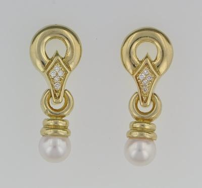 A Pair of Pearl and Diamond Earrings b5a53