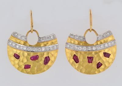 A Pair of 18k Gold Ruby and Diamond b5a5a