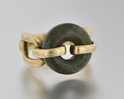 A Jade and Gold Ring Signed Jay