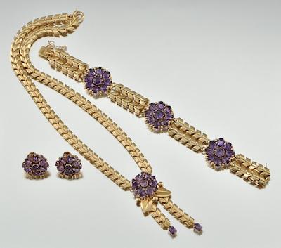 A Retro Style Gold and Amethyst Parure