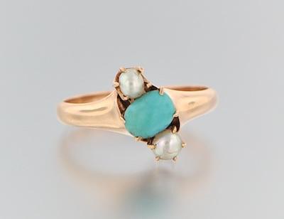 A Ladies' Pearl and Turquoise Ring