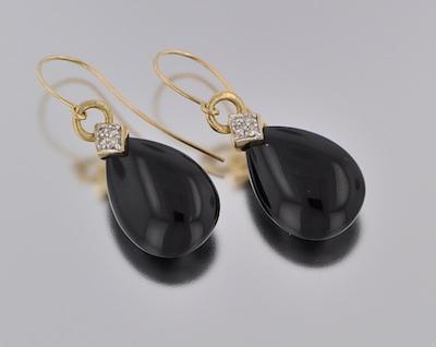 A Pair of Onyx and Diamond Earrings b5ae8