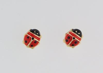 A Pair of 14k Gold and Enamel Ladybug