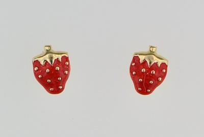 A Pair of 14k Gold and Enamel Strawberry b5afa