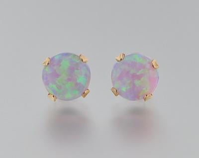 A Pair of White Opal Earrings 10k