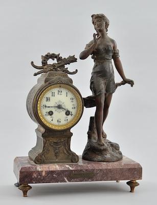 A Spelter Figural Clock on Marble Base