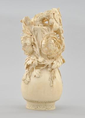 A Chinese Signed Carved Ivory Vase with