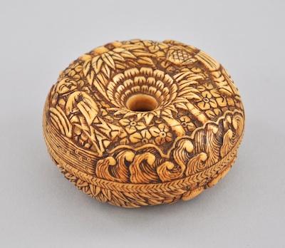 A Carved Ivory Box Round form with