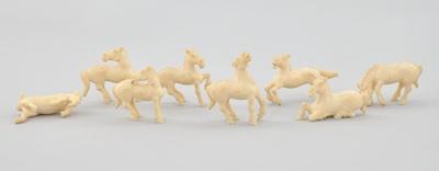 A Group of Eight Ivory Horses Carved b5bb0