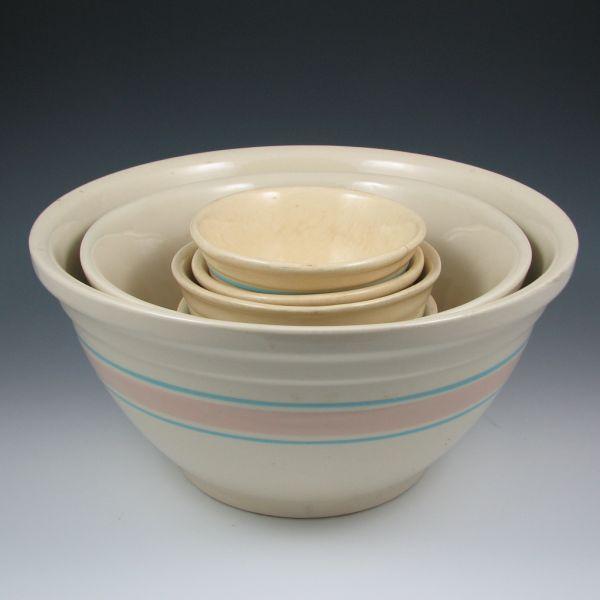 Six (6) McCoy banded mixing bowls including