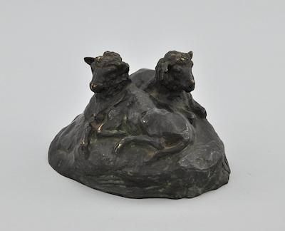 A Cast Bronze Figural of Two Lambs Bronze