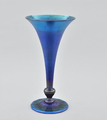 A Tiffany Blue Favrile Glass Trumpet b644f