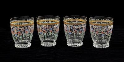 A Set of Four Enameled Cordials, Possibly