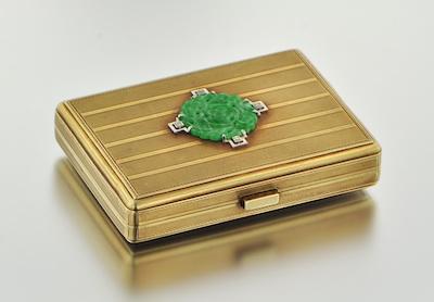 An Art Deco 14k Gold, Jade and Diamond