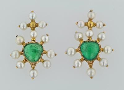 A Pair of Pearl and Emerald Earrings b64af