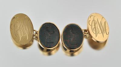A Pair of English Gold and Bloodstone