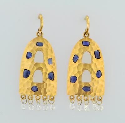 A Pair of 18k Gold, Sapphire and