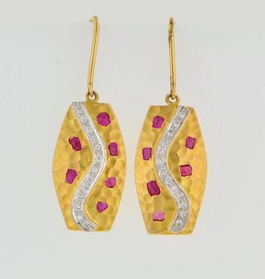 A Pair of Matching 18k Gold, Ruby