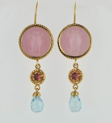 A Pair of Glass Cameo and Gemstone b6509