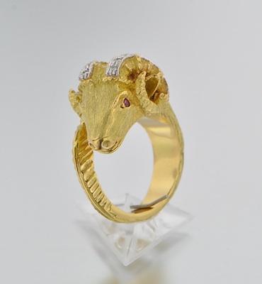 An 18k Gold and Diamond Ram Ring b6543