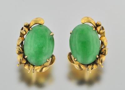 A Pair of 14k Gold and Jade Earrings b6545