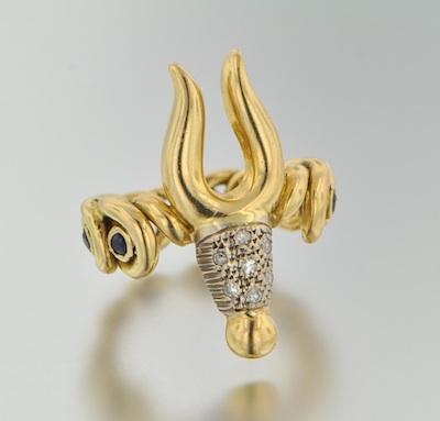 An Unusual Design Ram Ring 18k