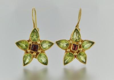 A Pair of Garnet and Peridot Earrings b6557